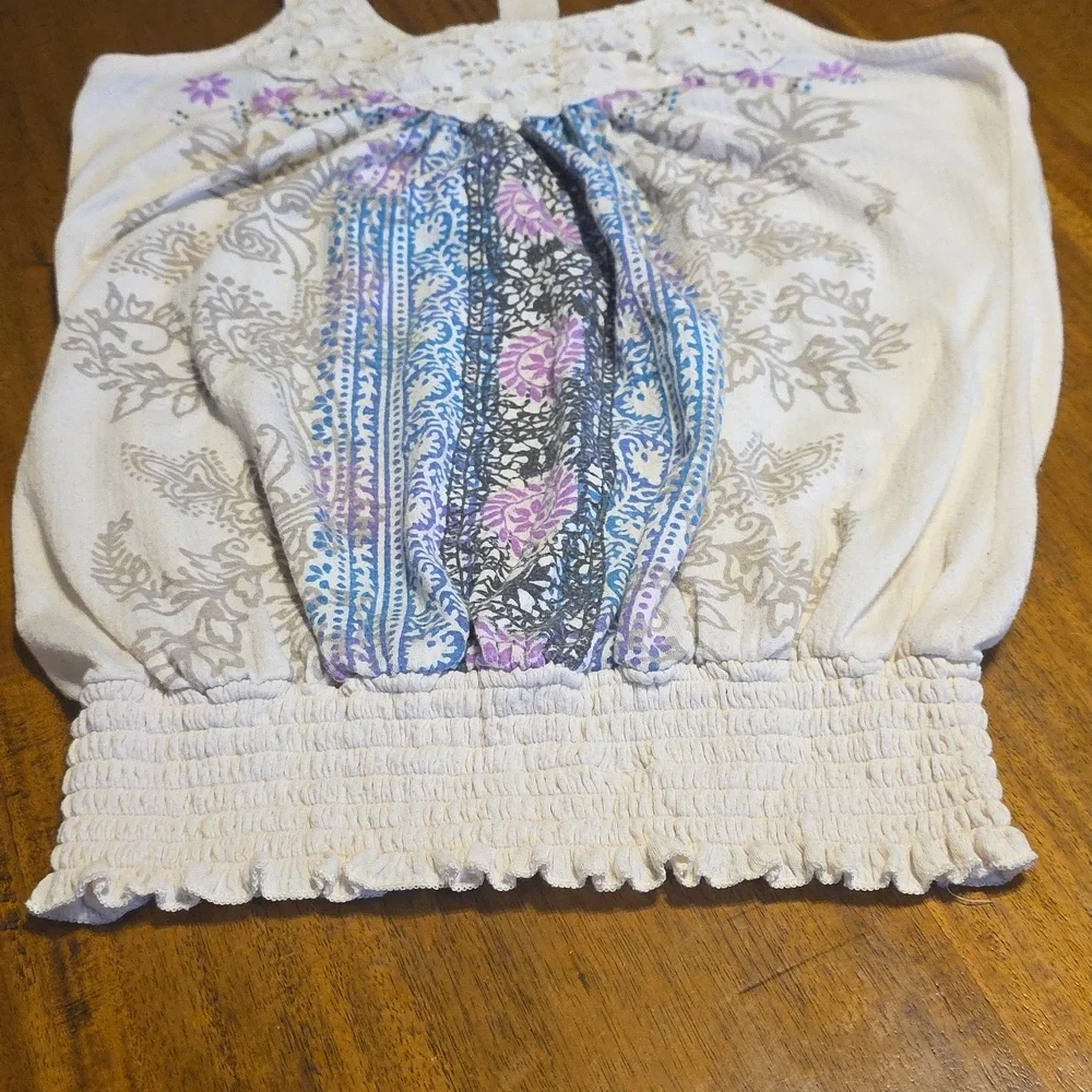No Boundaries Floral Halter Top - Cream and Blue